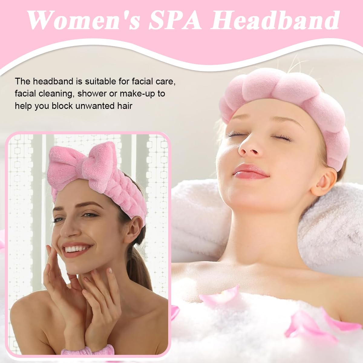 MAYCREATE® Face Wash Headband Wristband Set of 4Pcs Facial Headband for Face Washing Flannel Wristband Hair Band Combo for Makeup, Spa Headband for Women Sunflower Edge Sponge Headband, Pink MAYCREATE® Face Wash Headband Wristband Set of 4Pcs Facial Headband for Face Washing Flannel Wristband Hair Band Combo for Makeup, Spa Headband for Women Sunflower Edge Sponge Headband, Pink